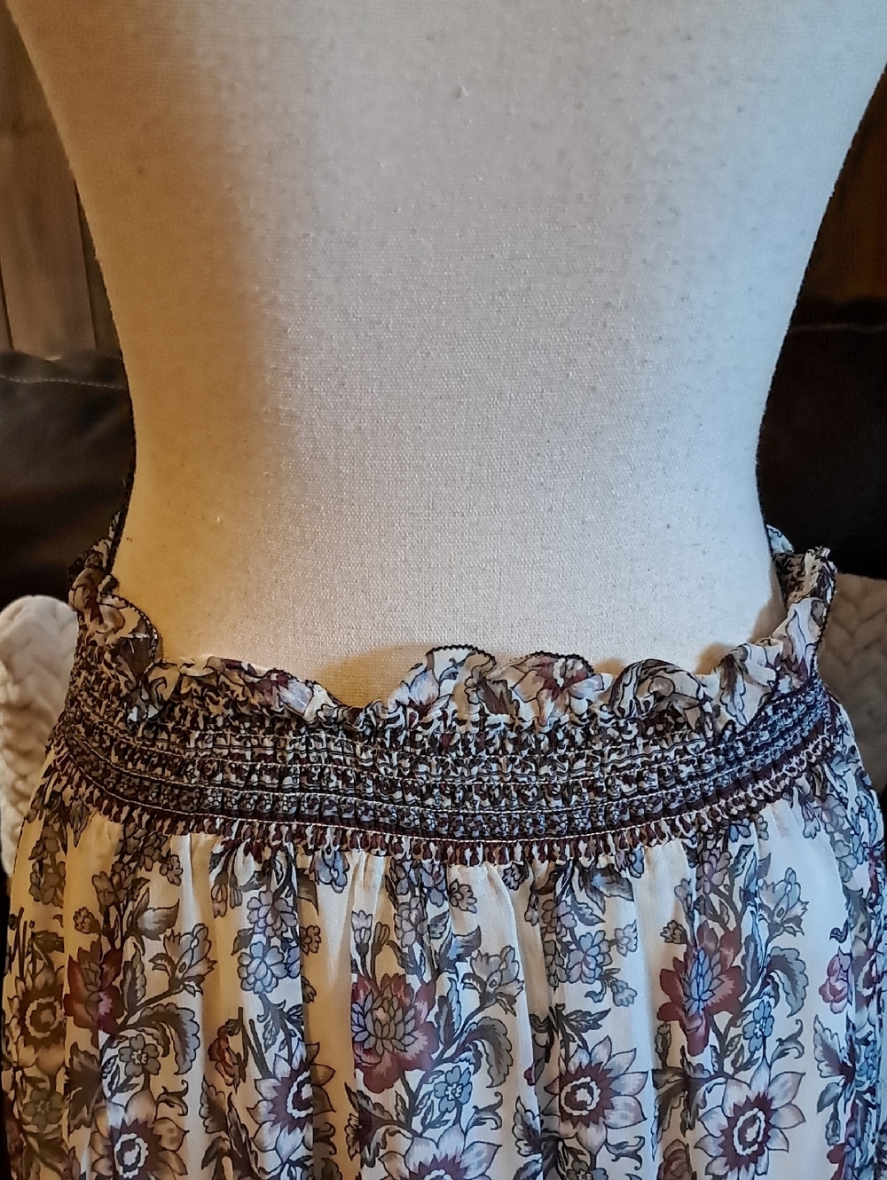 Anthropologie Boho Floral Tiered Ruffle Smocked Waist Lined Skirt - Picture 5 of 7